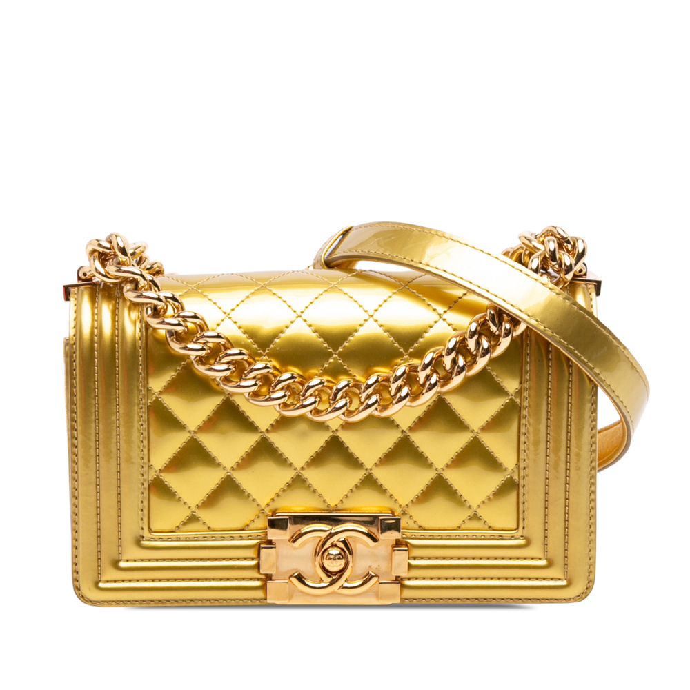 Pre-Loved Chanel Small Quilted Metallic Patent Boy Flap